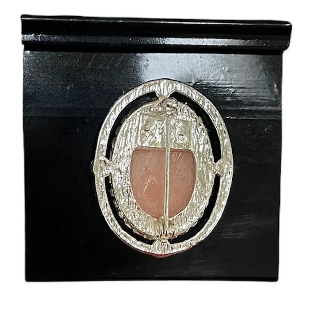 Vintage Cameo Pin Pink Pearl Silver Filigree Setting